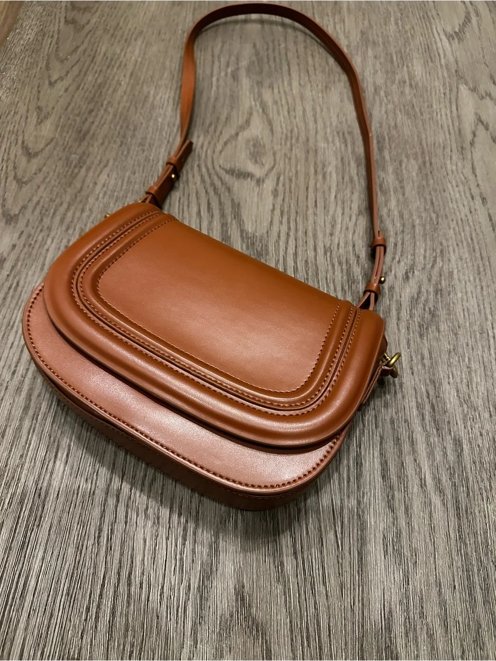 Zara Tan Saddle-Style Leather Crossbody